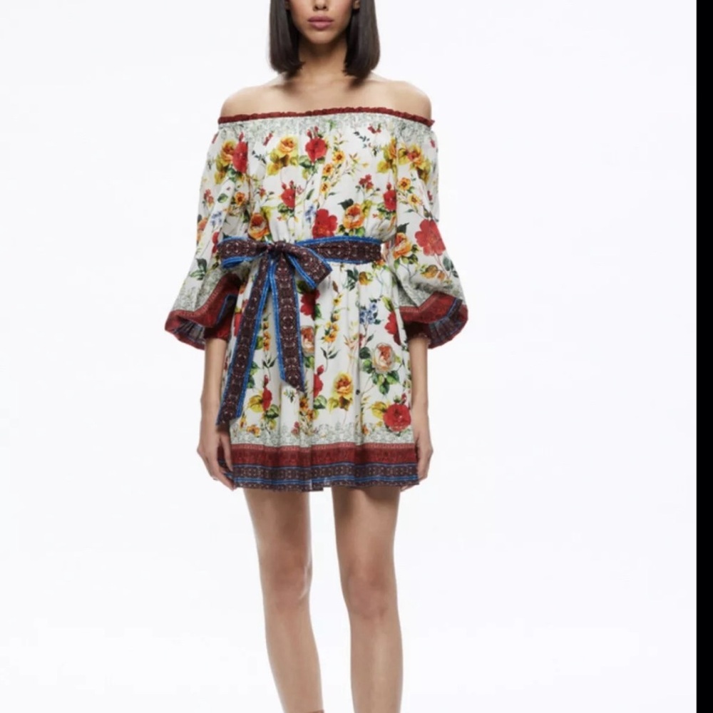 Alice + Olivia Mary Off the Shoulder Tie Dress